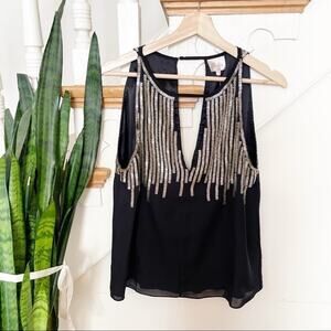 Parker Black Keyhole silver embellished blouse sleeveless XS NWT